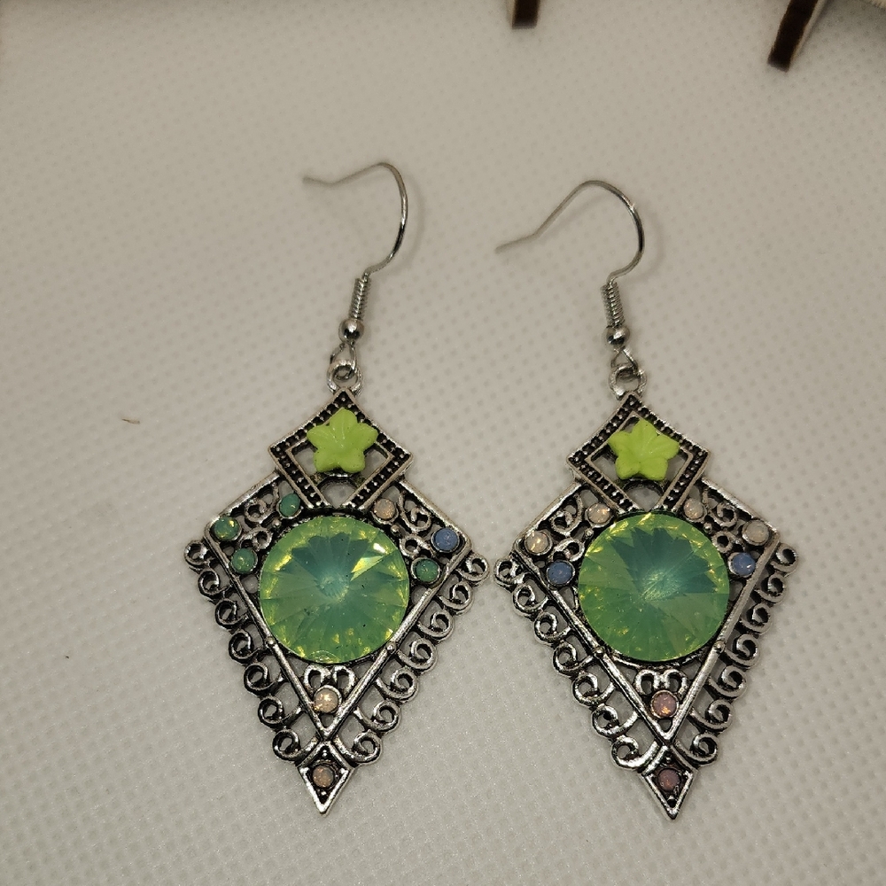 Elegant Silver and Green Earrings